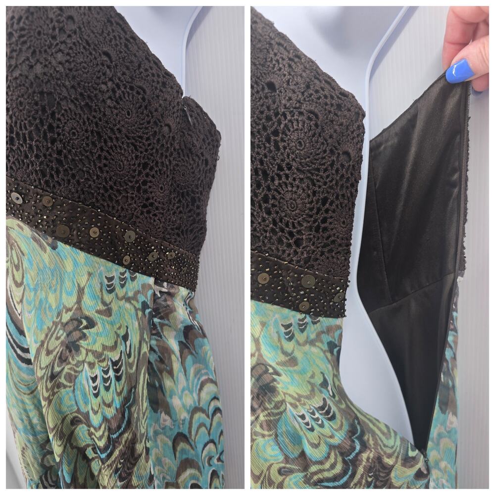 Laundry Shelli Segal Vintage Y2K Halter Maxi Dress Silk Beaded Crochet Boho 10 - Picture 12 of 14